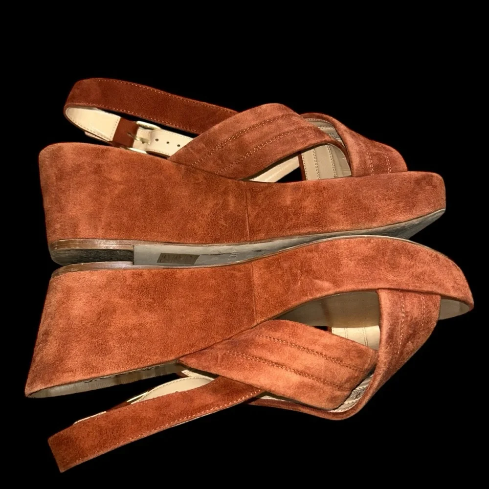 J. Crew Marcie  Rust Suede Strappy Wedge Open Toe Platform Heels Sandals Sz 9.5